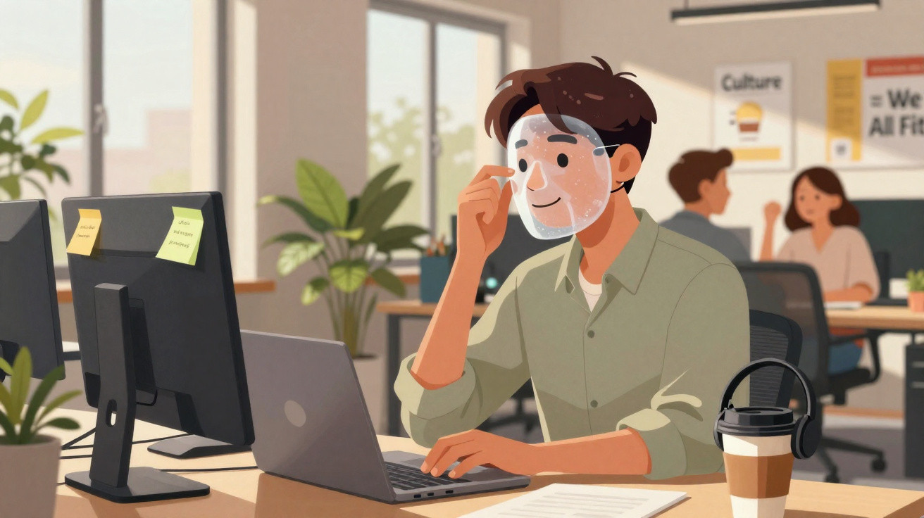 Homem a trabalhar no computador com máscara protetora facial transparente num escritório moderno.